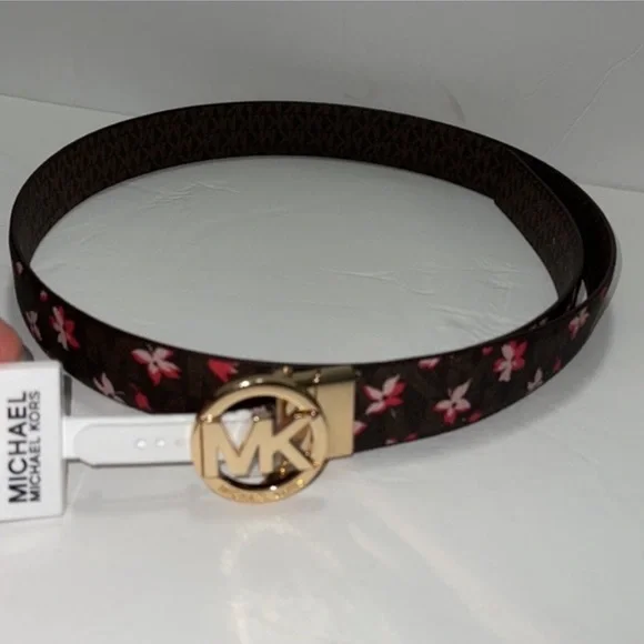Michael Kors Reversible MK Logo Brown/Flower Print Belt MK Buckle Large NWT